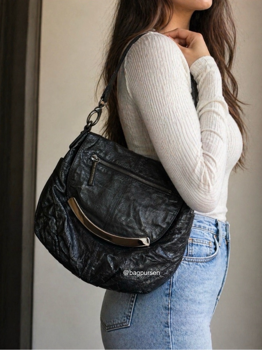 Hobo International Black Patent Leather Slouchy Convertible Hobo Bag Carryall